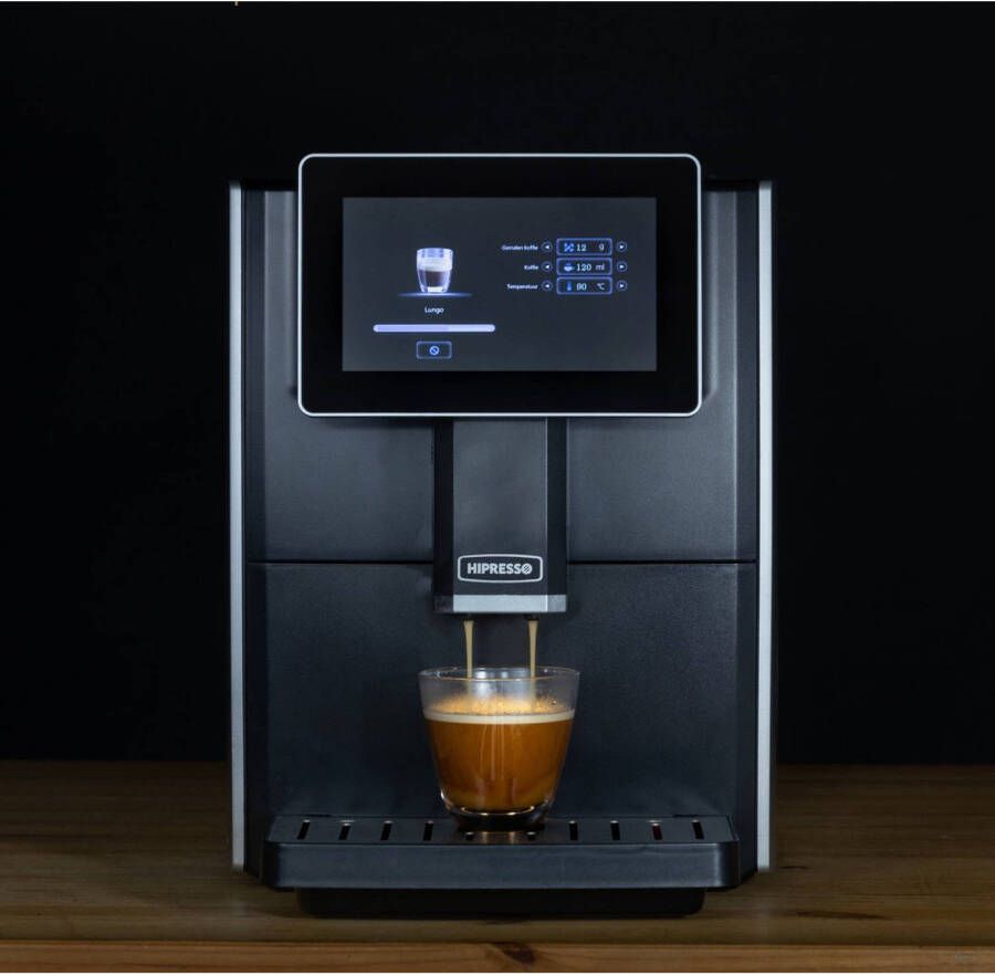 Hipresso DP2002 Koffiemachine volautomatische espressomachine zwart rvs Koffiemachine met bonen en melksysteem