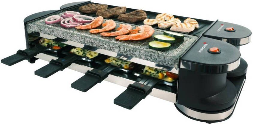 Korona 45071 360° Draaibare Gourmetstel 2-in-1 Raclette met 8 Pannetjes & Spatels Met Antiaanbak-Grillplaten Flexibel te gebruiken dankzij 90°- & 180°-scharnier Kabel 2m extra lang Natuursteenplaat - Foto 1