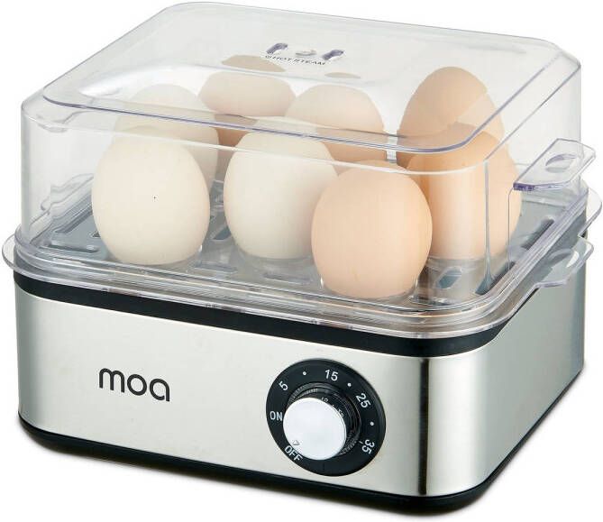 MOA Elektrische eierkoker voor 8 eieren Met timer Voor een perfect ei 500 Watt en met RVS behuizing