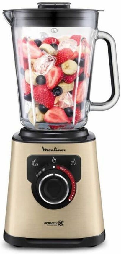 Moulinex LM871A10 Blender Mixeur 1200 W Krachtige nuttige capaciteit 1.5 L Powelix Blades Easy Reiniging Perfectmix + Gold Black