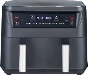 NICEEY Dubbele Airfryer XXL Twee Kookvakken 8.0 Liter 2460 Watt Incl. Kookboek Dual Functie Zwart