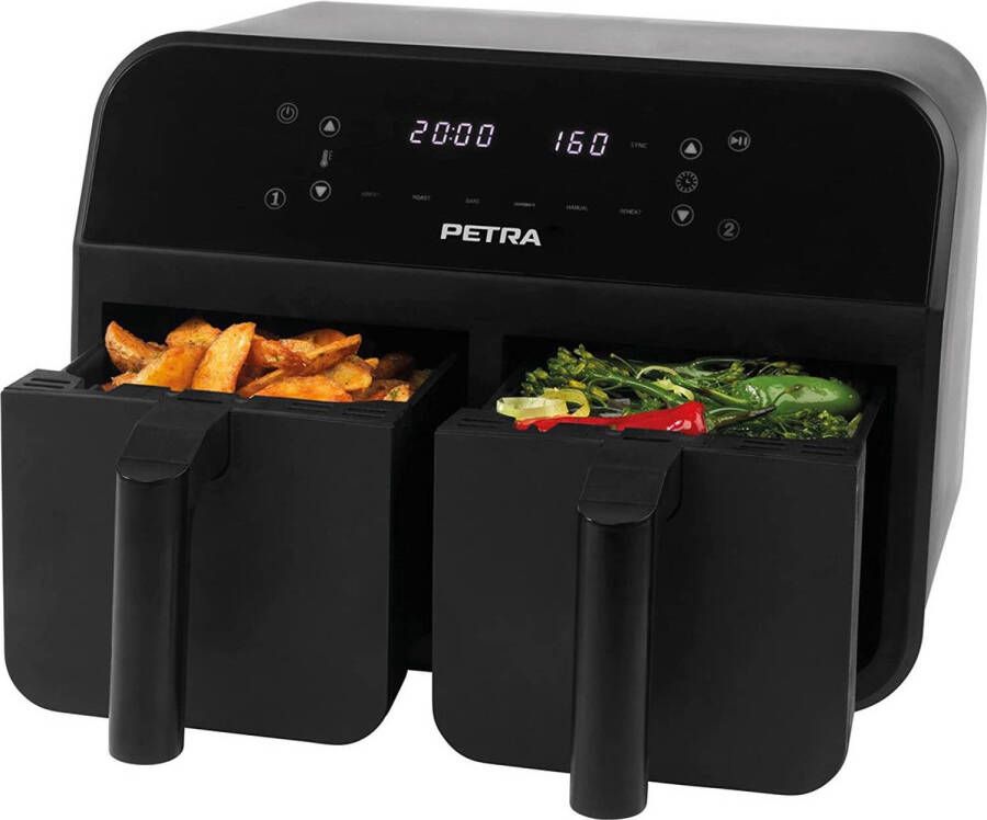 Petra electric Petra Dubbele XXL Airfryer 7.4 liter inhoud Warmhoud- Sync- en Balansfunctie 6 kookprogramma's 2400W Incl. kookboek