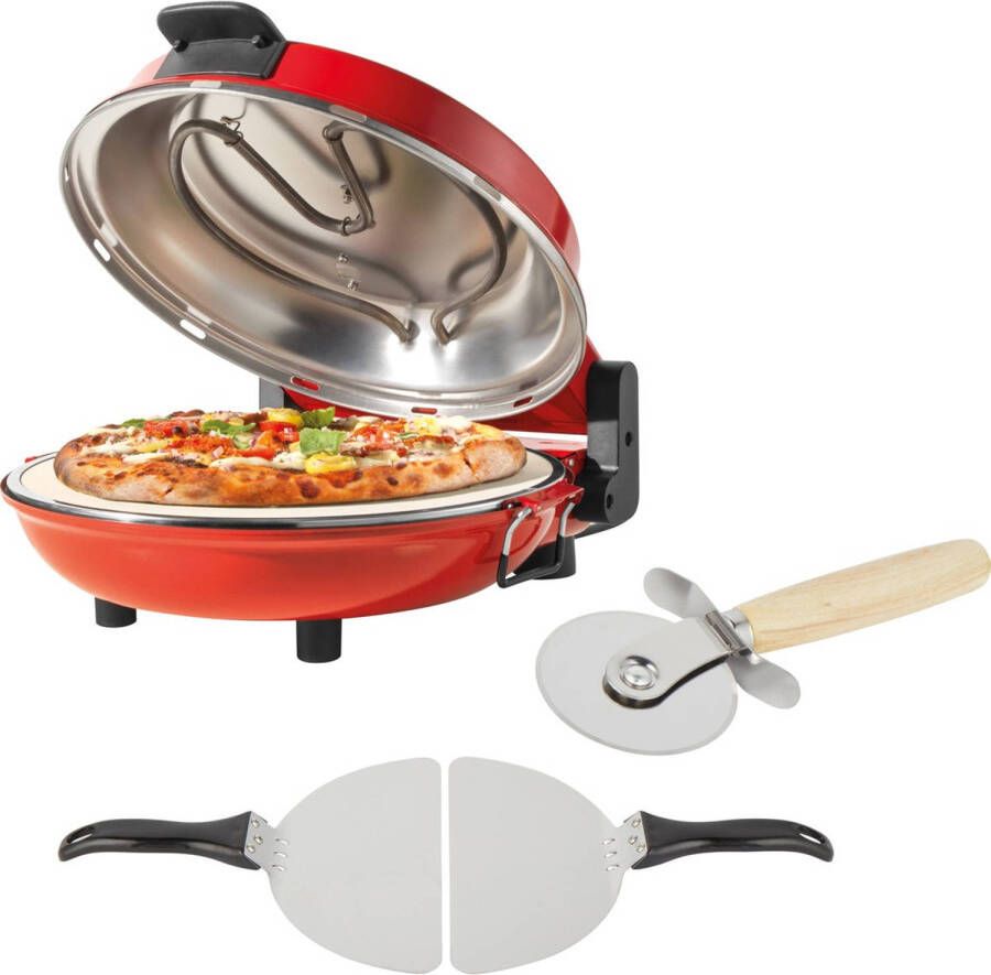 Petra electric Petra pizza oven met keramische pizzasteen 30cm Incl 2 pizzascheppen en pizzasnijder 5 warmtestanden Rood