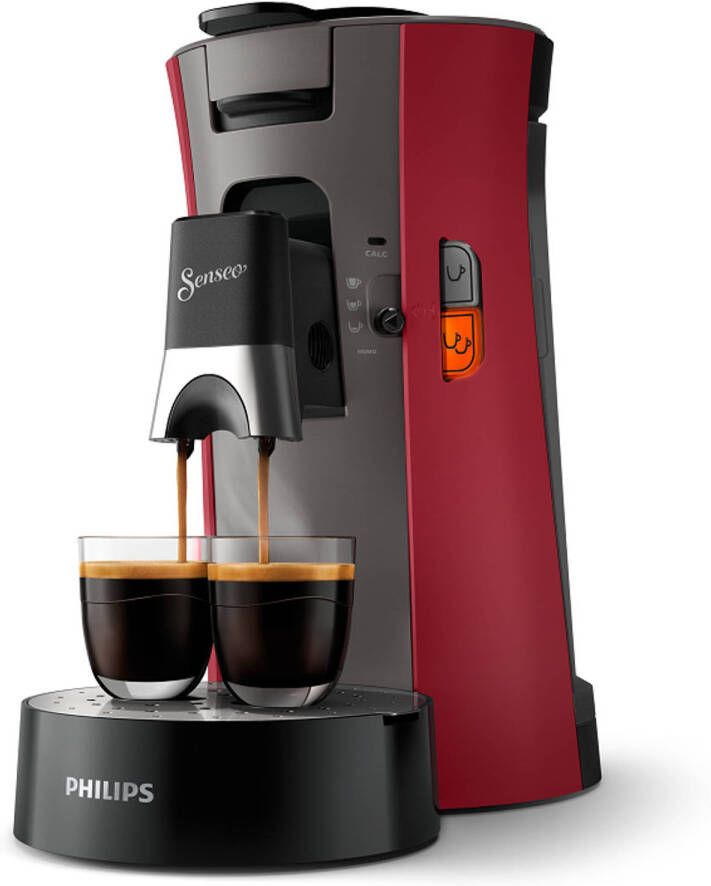 Senseo Koffiepadautomaat Select CSA240 90 van 21% gerecycled plastic en met 3 koffiespecialiteiten donkerrood