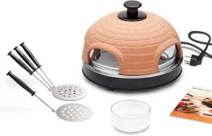 Emerio PO-115985 Pizzarette 4 persoons Handgemaakte terracotta koepel 4 Geïsoleerde bak spatels RVS bakplaat Cool touch