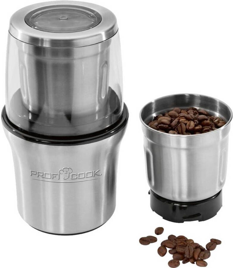 Proficook koffiemolen en kruidenmolen in 1 KSW1021 zilver 200W