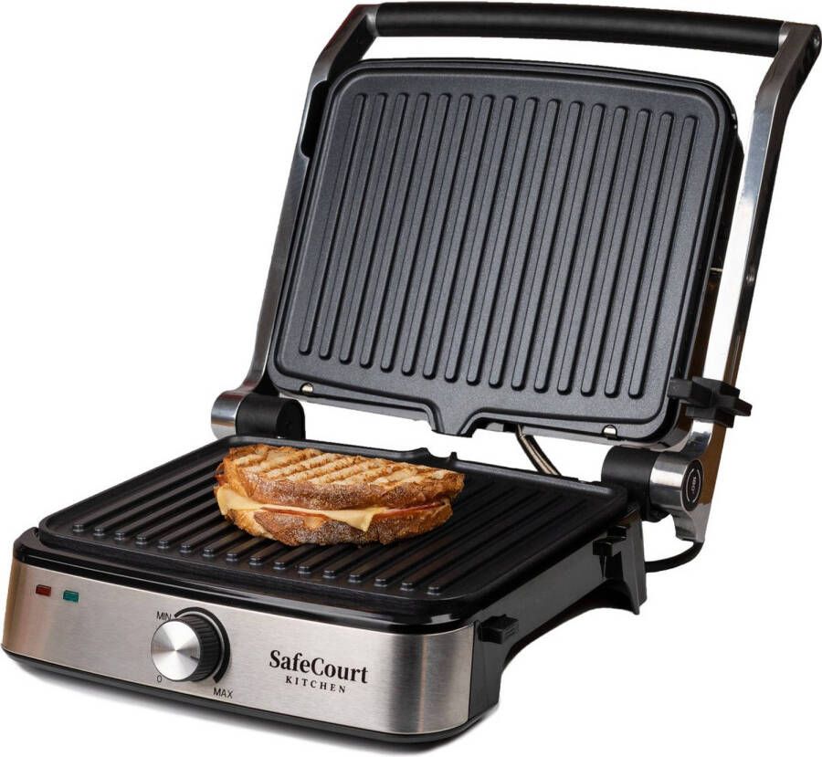 Safecourt Kitchen Compactgrill Tosti apparaat Grill apparaat Contactgrill Uitneembare platen RVS