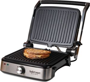 Safecourt Kitchen Contactgrill Compact Cg200 Tosti Apparaat Grill Apparaat Uitneembare Platen Rvs