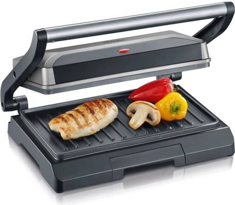 Severin KG2394 Compacte multifunctionele grill : vlees panini&apos;s groenten antiaanbakplaten 23x14 5 cm