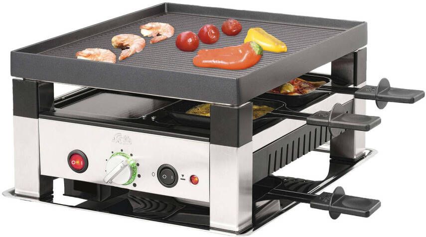 Solis 5 in 1 Table Grill for 4 791 Gourmetstel 4 Personen Raclette Gourmet Set Bakplaat Gourmetten Zilver Zwart