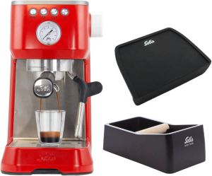 Solis Barista Perfetta Plus 1170 Pistonmachine Espressomachine Inclusief Coffee Knock-Box en Tamping Mat Rood