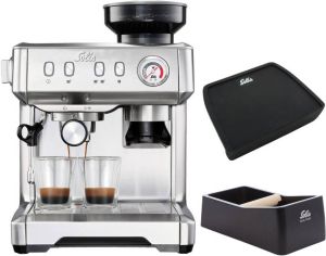 Solis Grind & Infuse Compact 1018 Pistonmachine Espressomachine Inclusief Coffee Knock-Box en Tamping Mat Zilver
