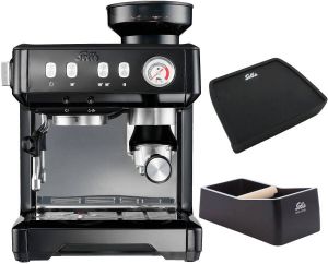 Solis Grind & Infuse Compact 1018 Pistonmachine Espressomachine Inclusief Coffee Knock-Box en Tamping Mat Zwart