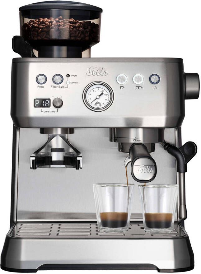 Solis Grind & Infuse Perfetta 1019 Pistonmachine Espressomachine met Antistatische Koffiemolen Zilver