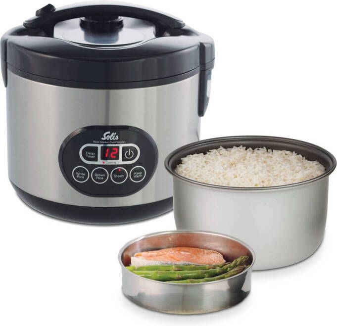 Solis Rice Cooker Duo Programm 817 Rice Cooker met Stomer Rijstkoker en Stoomkoker Stoompan Zilver