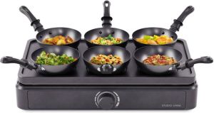 Studio Linea SLWOK30BK Party Wokset en Gourmetset Pannenkoekenmaker Bakplaat Met Pannetjes Gourmetstel 6 personen