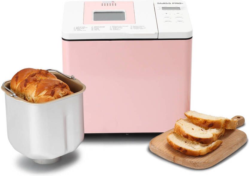 Swiss Pro+ Broodbakmachine 550 W Roze Pink RVS LED Display Warmhoudfunctie Glutenvrij