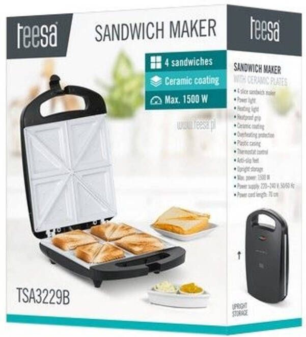 Teesa TSA3229B Tosti-ijzer voor 4 tosti&apos;s sandwich grill zwart