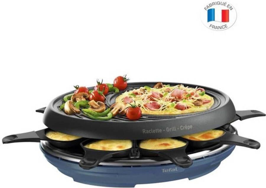Tefal RE310401 Colormania Raclette 3 in 1 8 kopjes grill en crêpe raclette -apparaat niet -stick staalblauw