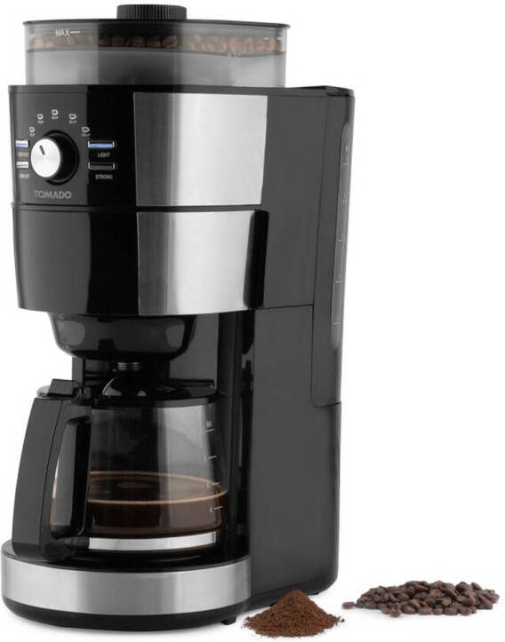 Tomado TGB1301S Grind & Brew koffiezetapparaat Filterkoffie Koffiebonen 1.25 L inhoud Zwart RVS