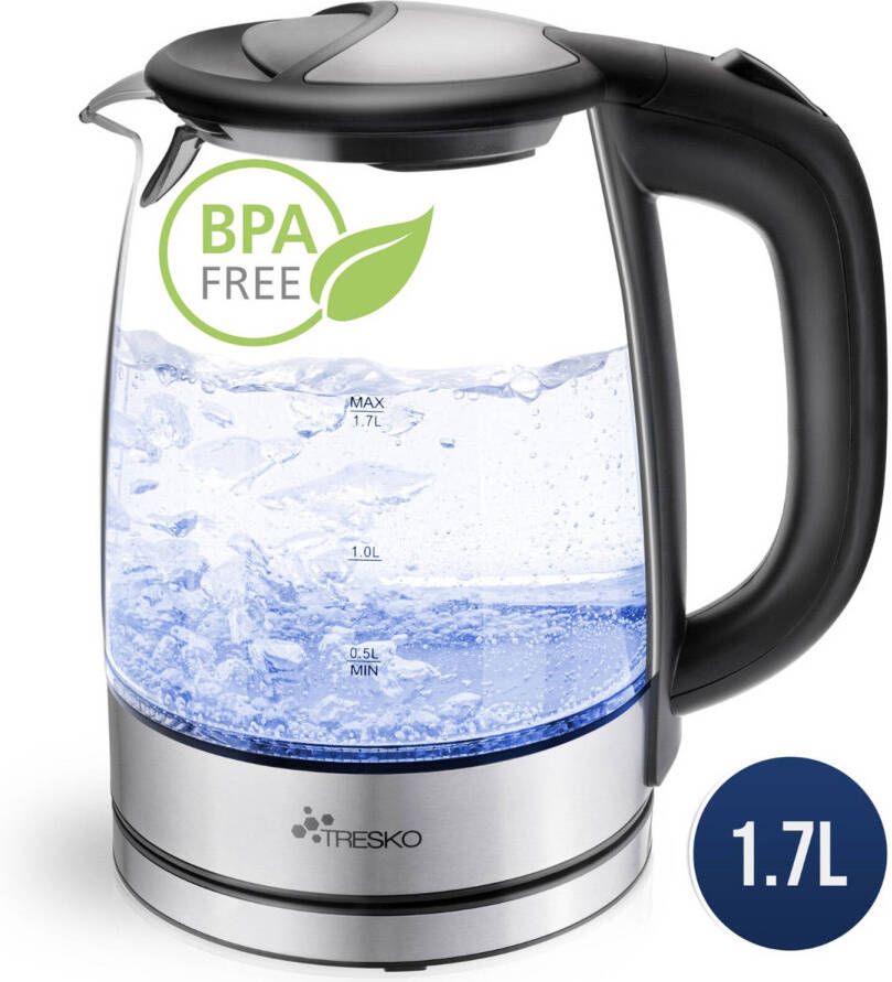 Tresko Waterkoker glas 1 7L RVS 2200W BPA vrij