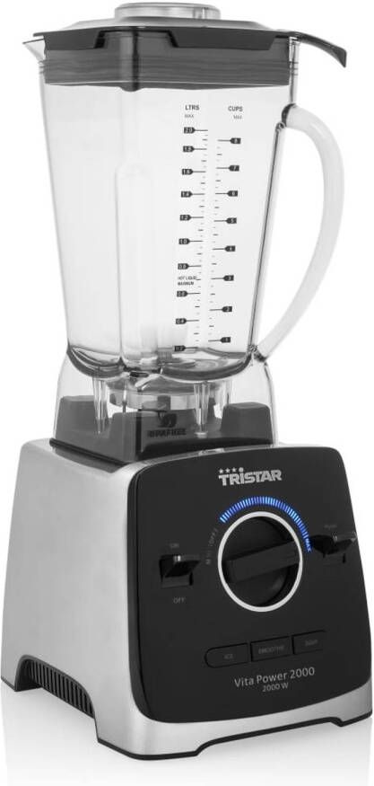 Tristar Power Blender BL-4473 – Blender smoothiemaker en ijscrusher 2 liter 2000 Watt Kan van Hoogwaardig Tritan Zwart