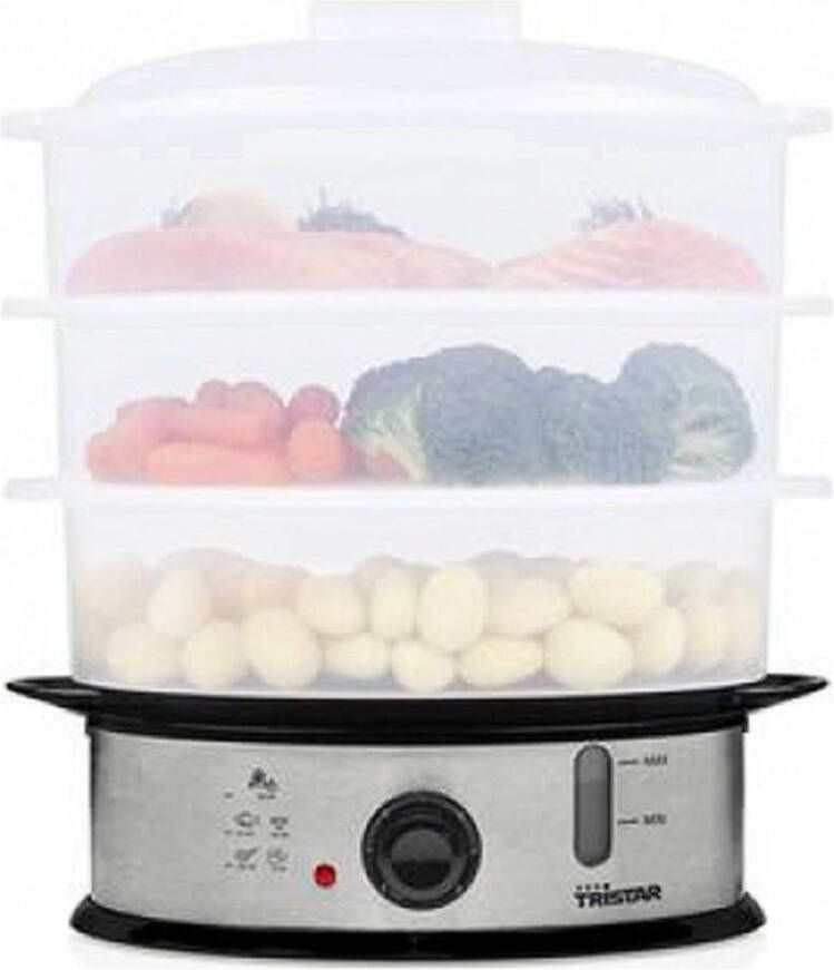 Tristar Stoomkoker VS-3914 Steam Cooker voor o.a. vlees vis groenten aardappelen en rijst Voedselstomer 3 lagen BPA vrij 11 liter 1200 Watt Vaatwasserbestendige onderdelen RVS