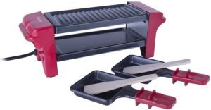 Bestron Mini Raclette Gourmetstel voor 1 tot 2 personen incl. 2 pannen & 2 houten spatels met antiaanbaklaag 350W rood zwaart