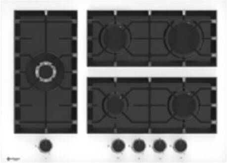 Wiggo WH-G735GR(W) Inbouw gaskookplaat met Wok 70cm Wit Glas