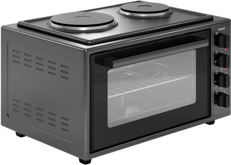 Wiggo WMO-E4562H(B) Vrijstaande oven met kookplaat 2000W 45 liter 5 jaar Garantie Zwart