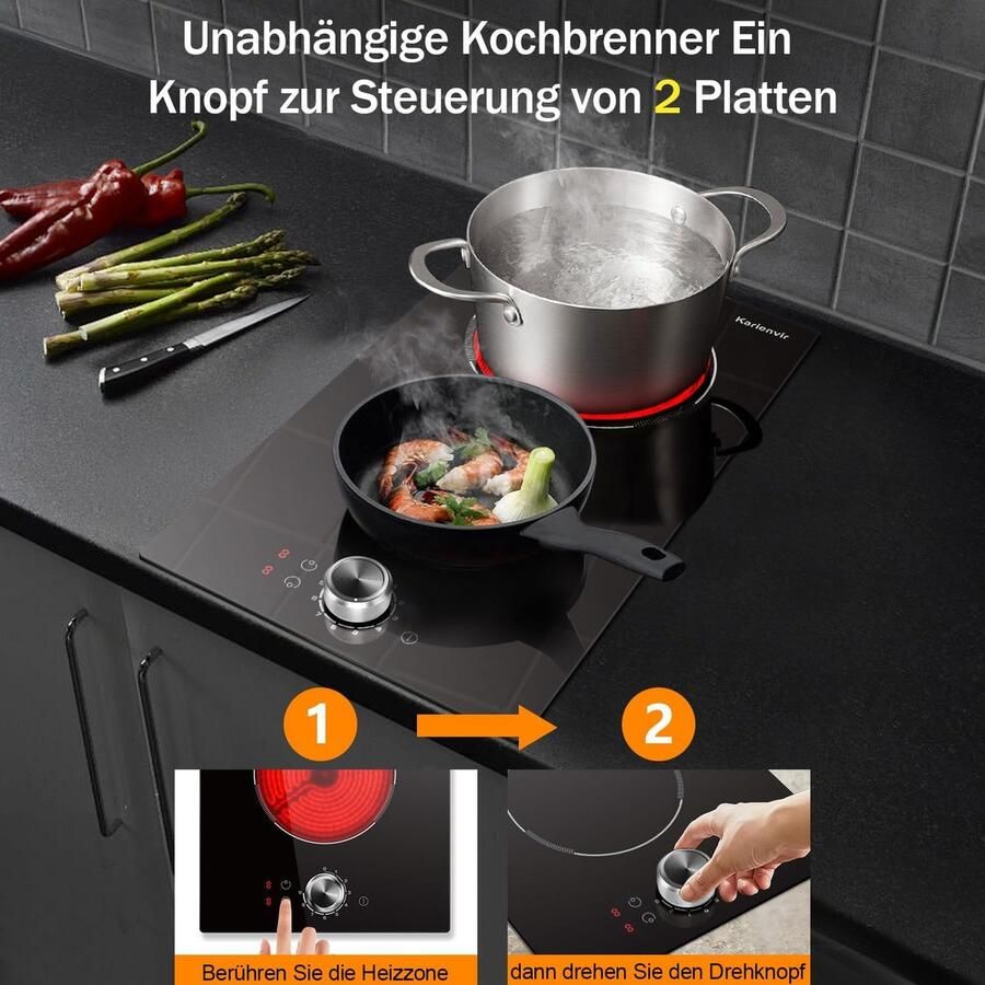 Corenia Keramische Kookplaat – Elektrische Kookplaat – Inbouw Kookplaat – Vrijstaande Kookplaat – 2-Pits Kookplaat – Compact 30 cm – 2800W Met 9 Warmtestanden