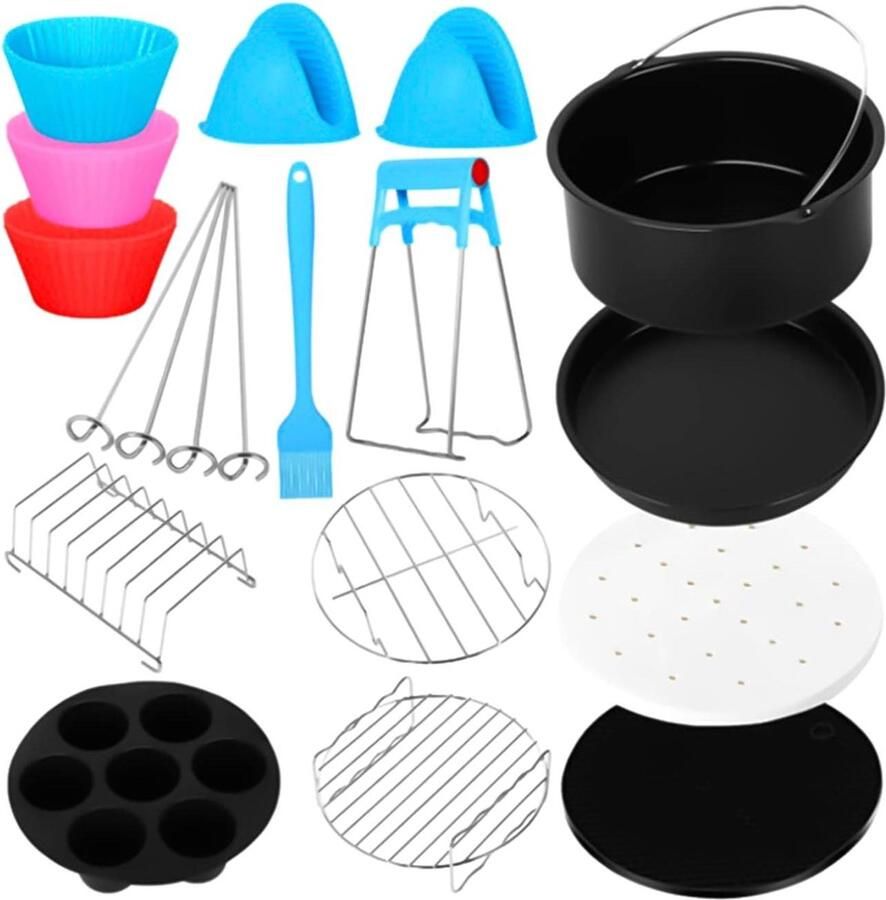 #1 Air Fryer Accessoires Set 8 Inch Kit Vervanging voor Cosori-Ninja-Phollips-Gowise 12 Stuks incl. Cake Bakken Vat-Pizza Pan-Cupcake Pan Geschikt voor de meeste merken Inclusief 100 Air Fryer Liners