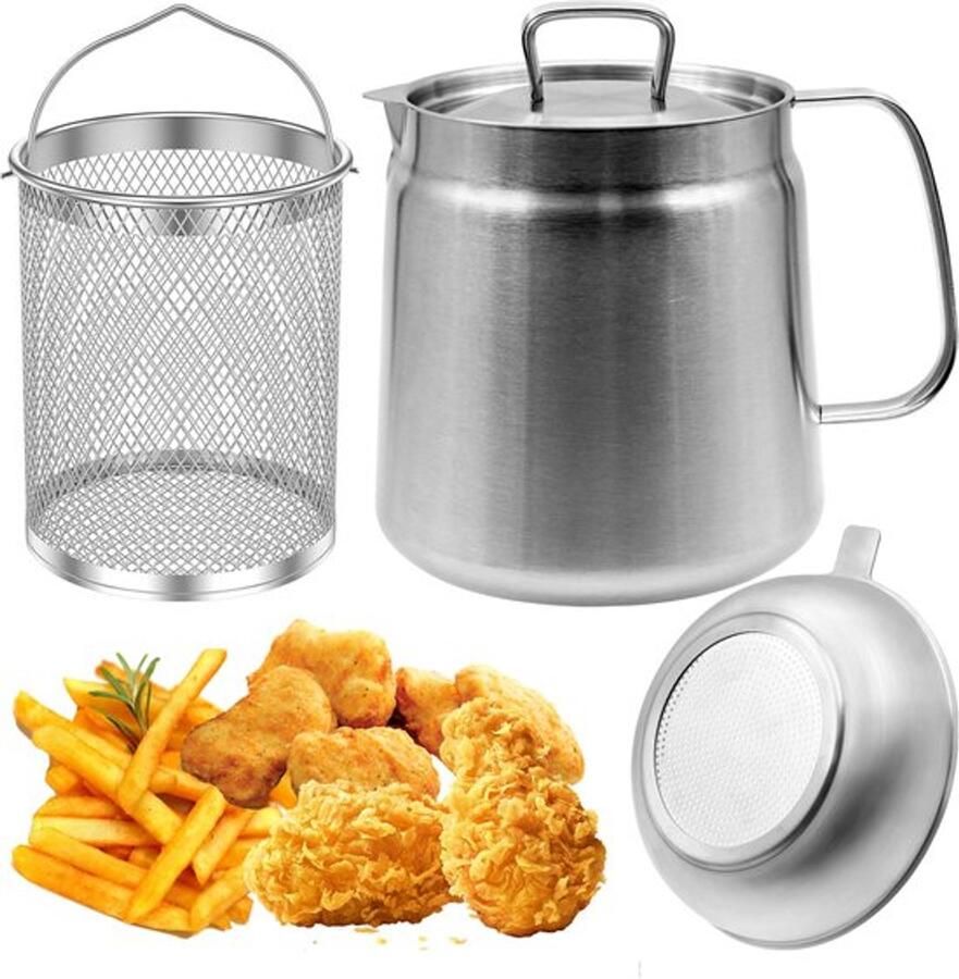 1 5 l zeefpot friteuse 304 roestvrijstalen oliefilterpot met zeef en frituurmand voor de keuken multifunctionele frituurnet-tank vetcontainer