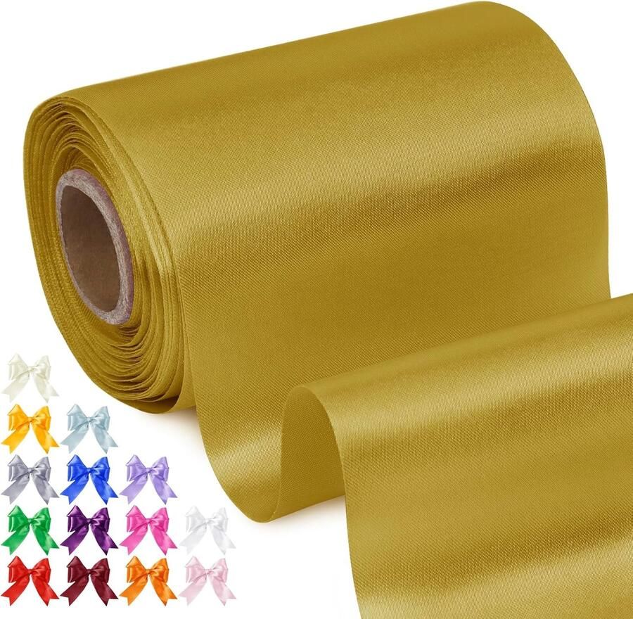 10 cm breed x 20 m donker goud satijnband