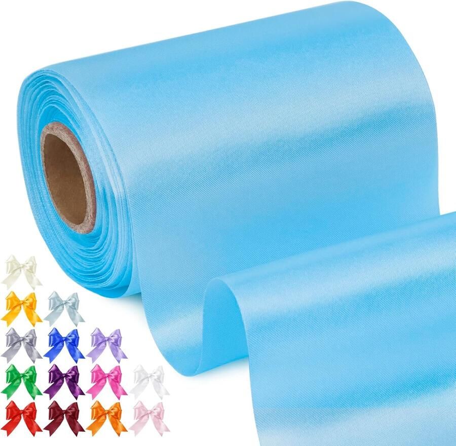 10 cm breed x 20 m lang blauw satin