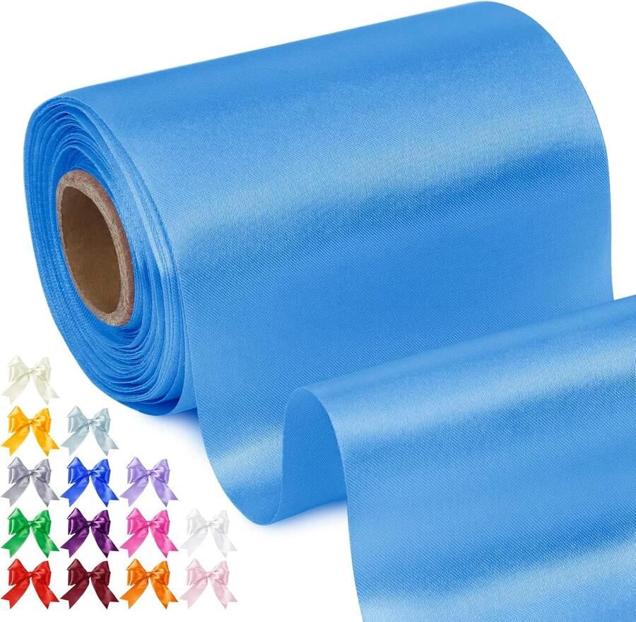 10 cm breed x 20 m lang lichtblauw satijn