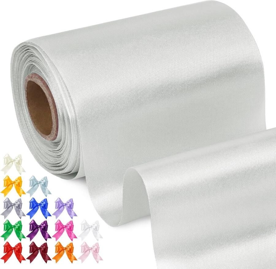 10 cm breed x 20 m zilvergrijs satijnband