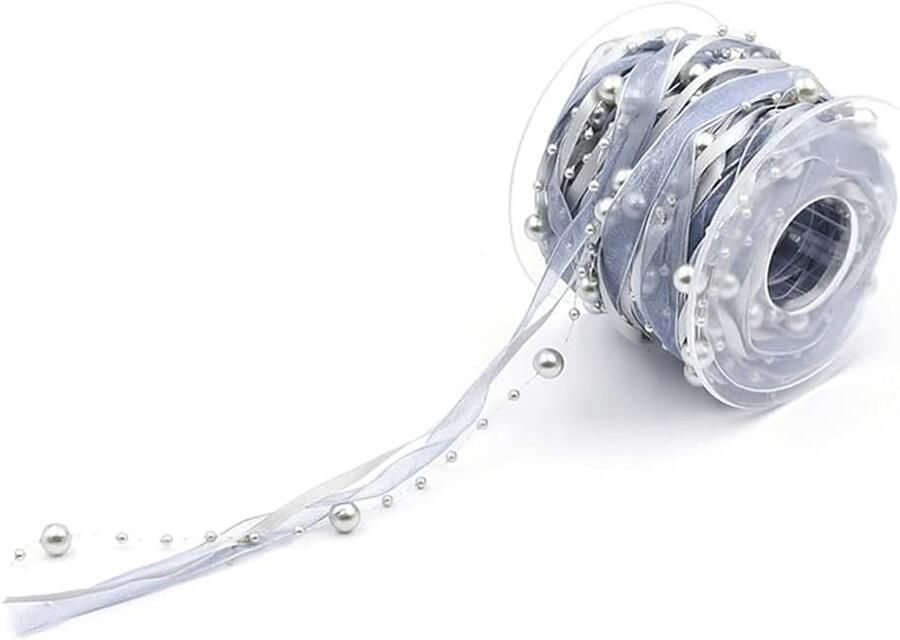 10 meter perlenband chiffonband organza-spitzenband decoratiaband kant voor bruidsbloemen naaiwerk verpakkingen (grijs)
