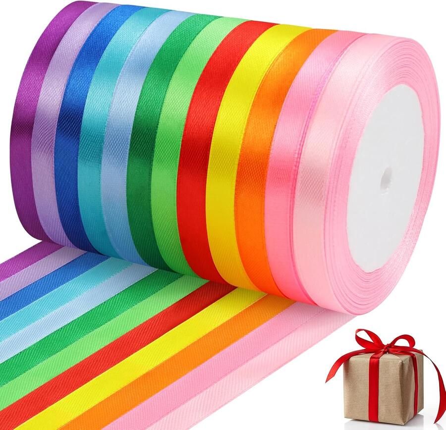 12 kleuren 22 meter x 10 mm satin voor verpakkingen en decoratie