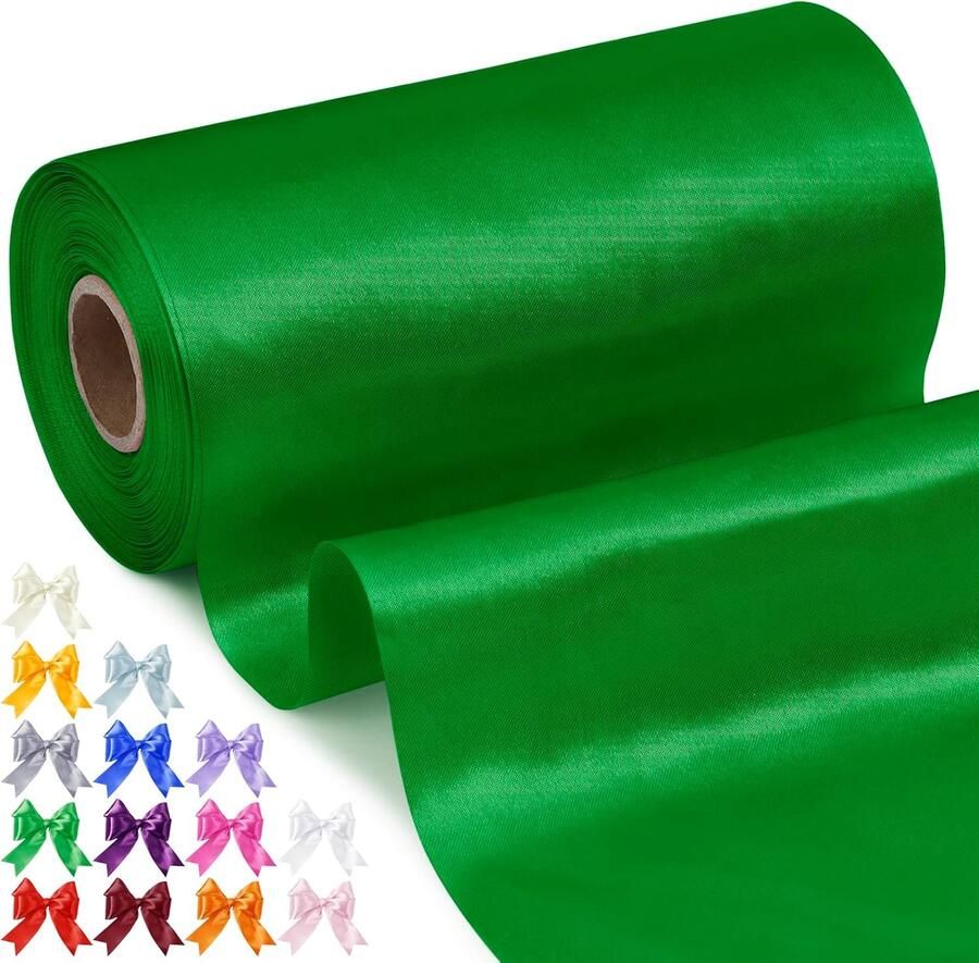 15 cm breed x 20 m groen satin