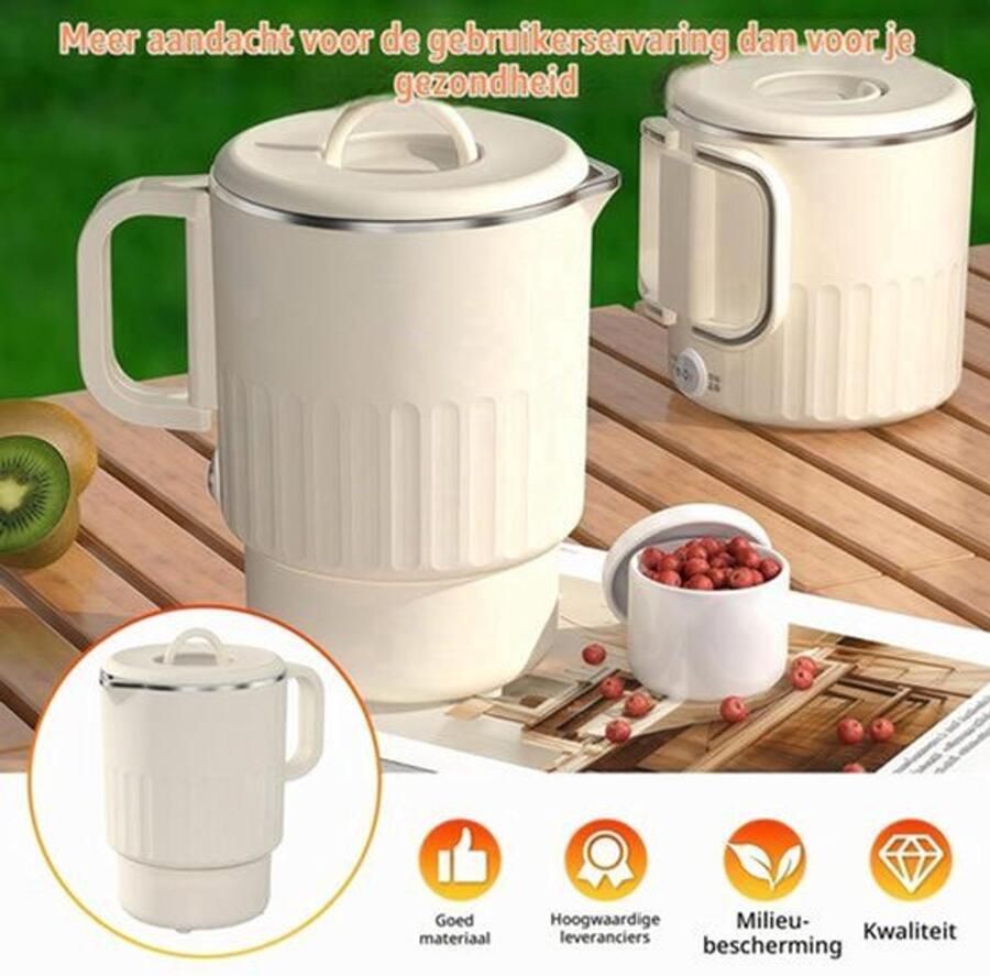 1L Opvouwbare waterkoker: dubbelwandig design roestvrijstalen elektrische waterkoker draagbare camping waterkoker outdoor reis waterkoker voor zakenreizen reizen