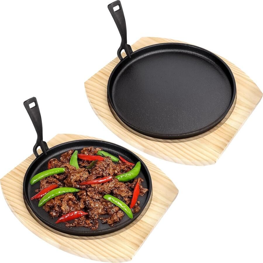 2-delig set gietijzeren sizzlepan rond antiaanbaklaag 29 x 28 cm