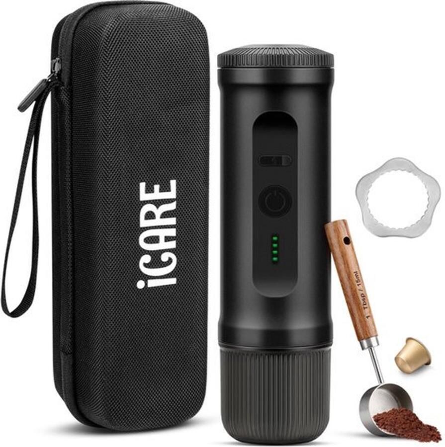 2-in-1 Draagbare Koffiezetapparaat Compatibel met NS Capsules en Gemalen Koffie Zelfverwarmend USB-C Snelladen Batterijniveau-indicator voor Kamperen Wandelen Reizen en Campers (Zwart)
