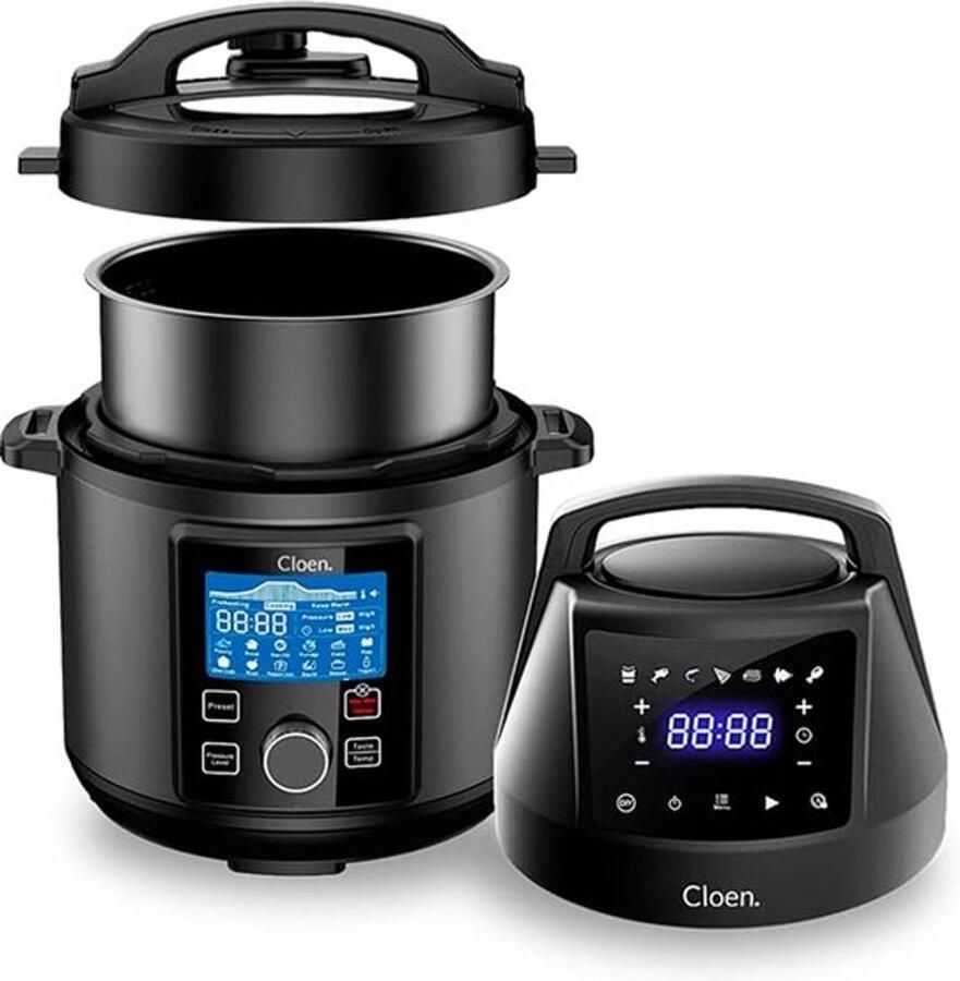 2-in-1 keukenmachine programmeerbare kookpan en friteuse zonder olie Lid 9 huishoudelijke apparaten in 1 inhoud 6 l 1300 W 3 standen 2 programmeerbare deksels