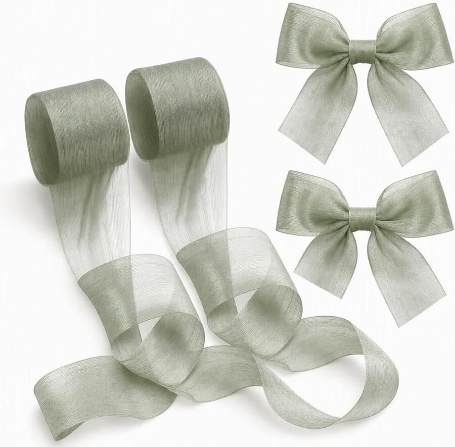 2 Rollen chiffon lint groen voor cadeauverpakking