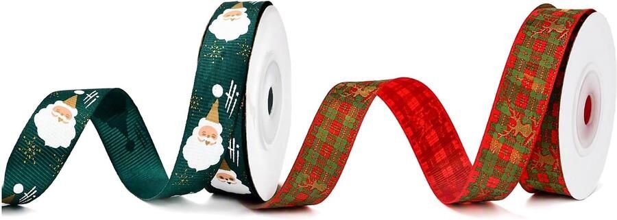 2 Rollen Kerstman Rendier Lint Feestelijke Decoratie