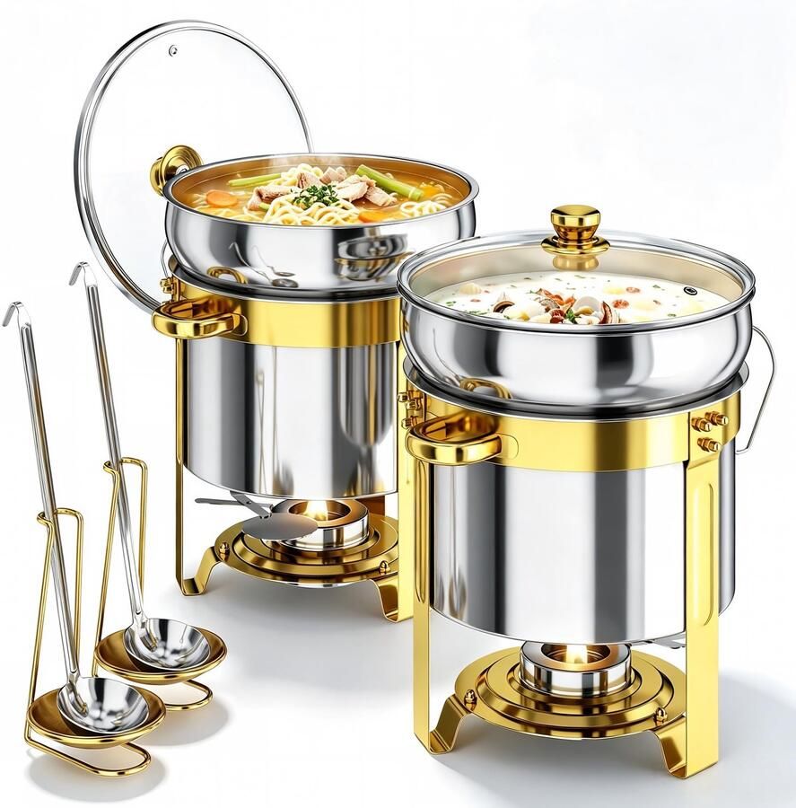 2 Ronde Soep Chafers 11L Grote Capaciteit voor Buffet