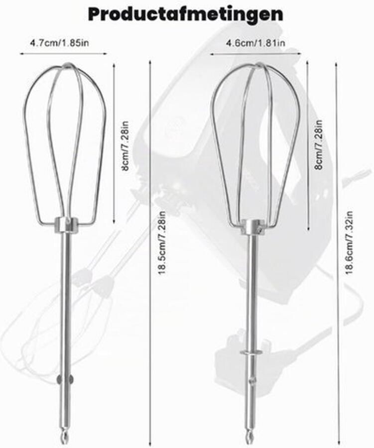 2 stuks garde voor handmixer vervangende garde voor het kloppen van roerenheid rechts links mixer klopbezem handmixer voor keukenmachine