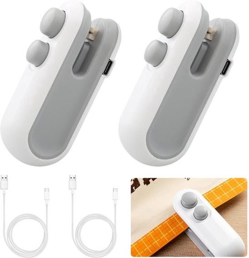 2 stuks mini folielasapparaat: oplaadbaar 2-in-1 snackzaksluiter met cutter sealer hand sluitapparaat voor plastic zakken zakjes spaanzakken
