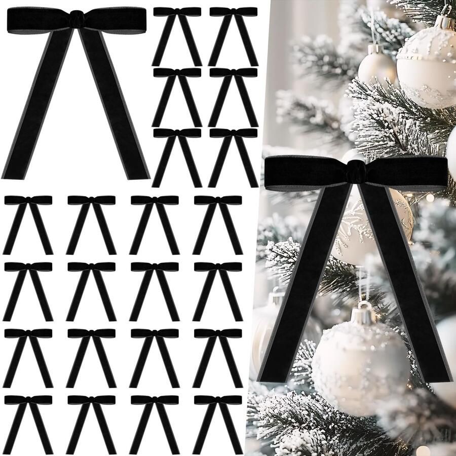 24 stuks fluwelen bogen voor kerstboom 2 5 cm breed zwart